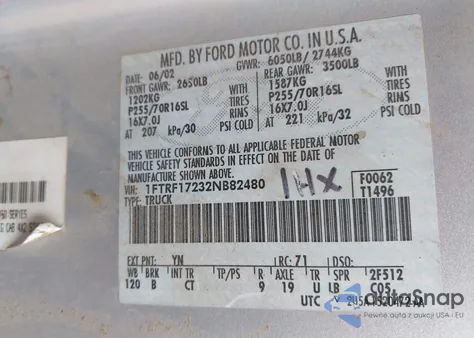 2002 Ford F-150 Xl/Xlt from USA, damaged, VIN 1FTRF17232NB82480